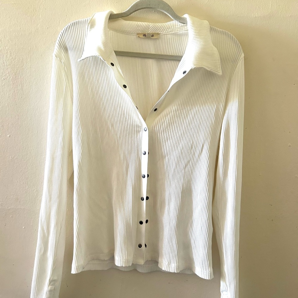 Madewell White Button Down Shirt with Notched Collar